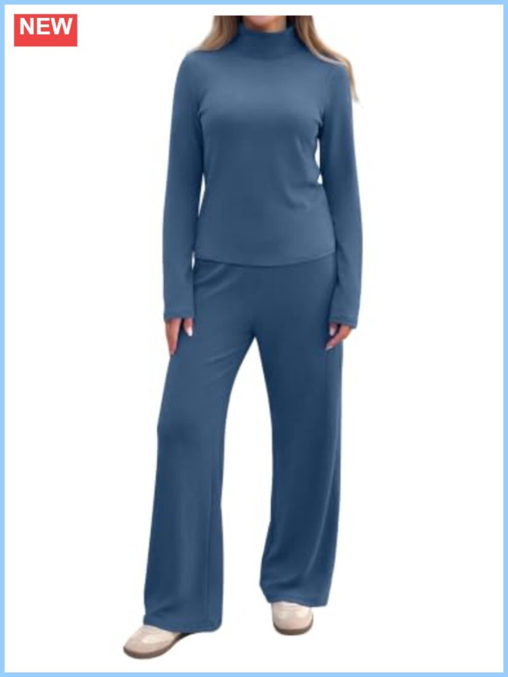 Two Piece Lounge Set Mock Neck Wide Leg Pants Soft Stretchy Cozy Fall
